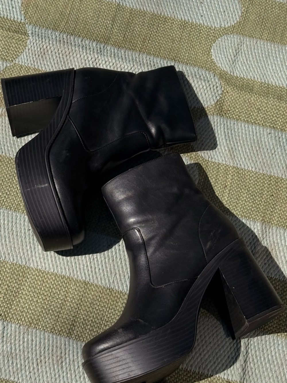 Women's Black Leather Platform Ankle Boots - Chunky Heel